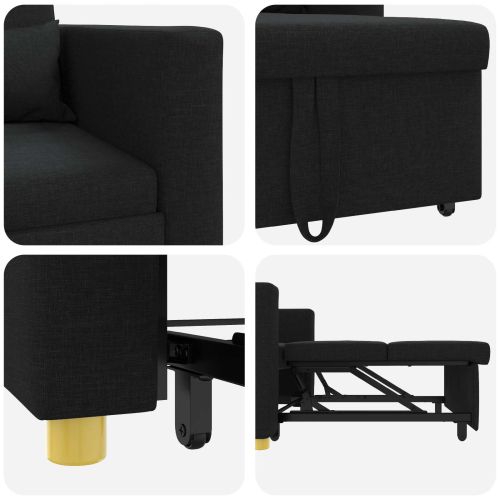 Разтегателен диван с единично легло Черно 90 x 165 x 87 см