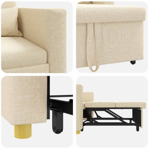 Разтегателен диван с единично легло Крем 90 x 165 x 87 см