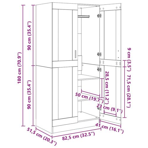 Гардероб, дъб сонома, 82,5x51,5x180 см, инженерно дърво