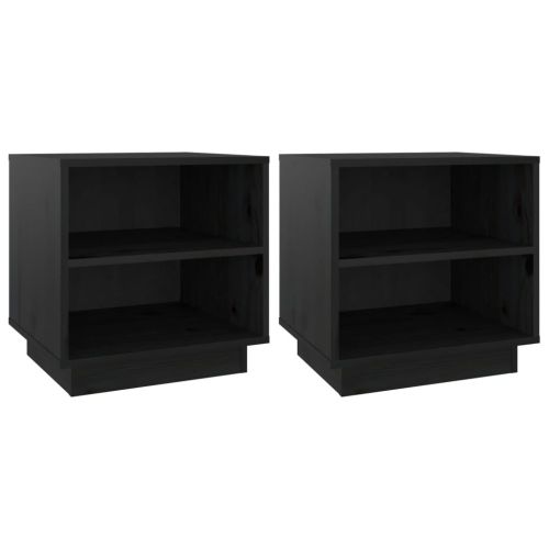 Нощни шкафчета, 2 бр, черни, 40x34x40 см, борово дърво масив