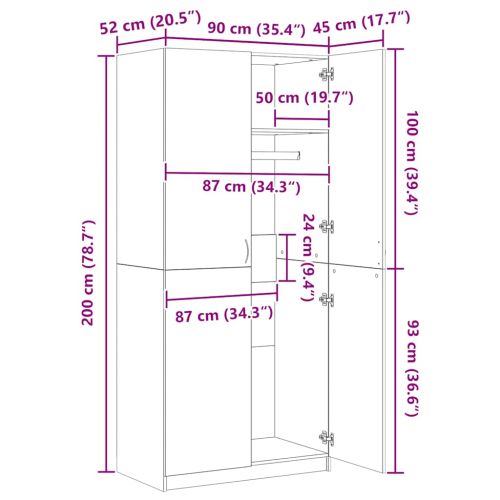 Гардероб, сив сонома, 90x52x200 см, инженерно дърво