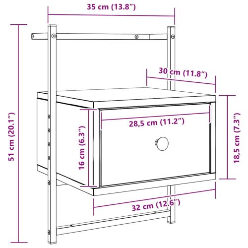 Нощно шкафче стенно опушен дъб 35x30x51 см инженерно дърво