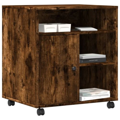 Стойка за принтер с колелца, опушен дъб, 60x50x67 см