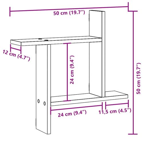 Стенни рафтове, 2 бр, бетонно сиви, 50x12x50см, инженерно дърво