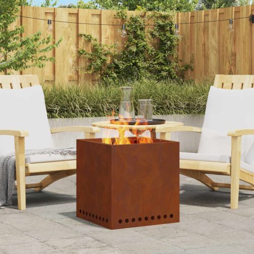 Бездимна камина Кафяво 48 x 48 x 50 см Патинираща стомана