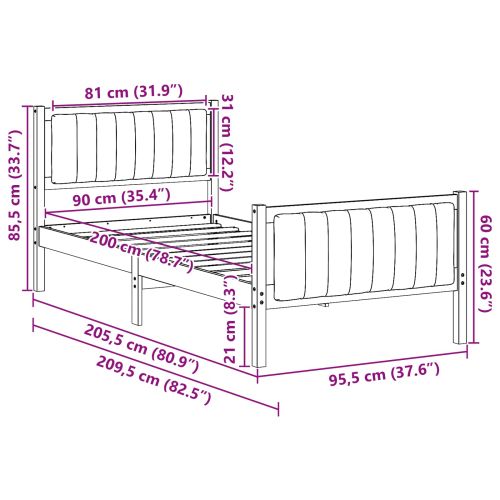 Рамка на леглото с таблото кафяво и тъмносиво 90 x 200 cm