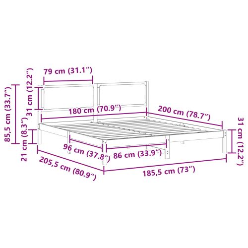 Рамка за легло Светлосиво 180 x 200 cm Солидно борово дърво