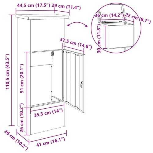 Пощенска кутия за пратки с врата Ръждясало 44,5 x 29 x 110,5 см