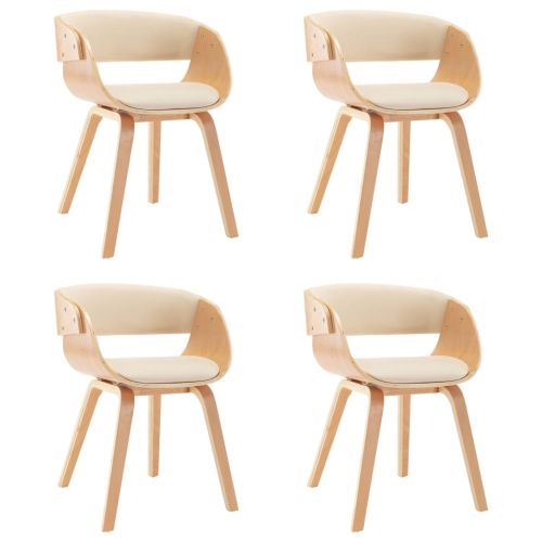 Трапезни столове, 4 бр, кремави, извито дърво и изкуствена кожа