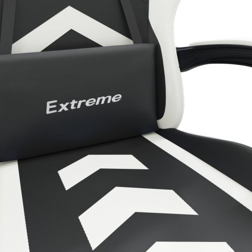 Гейминг стол с опора за крака, черно и бяло, изкуствена кожа