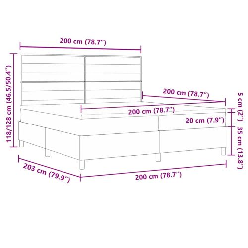 Легло с пружинирана основа Светлосиво 200 x 200 cm текстил