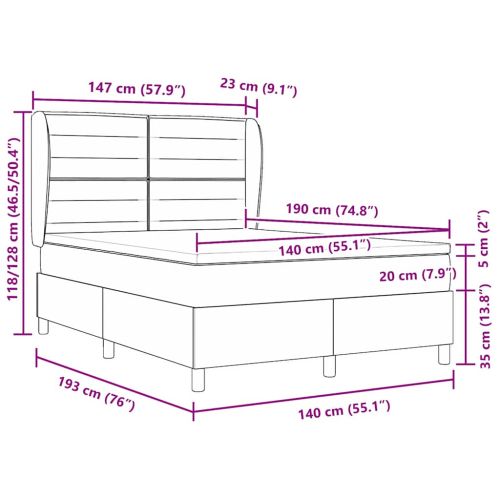 Легло с пружинирана основа Светлосиво 140 x 190 cm текстил