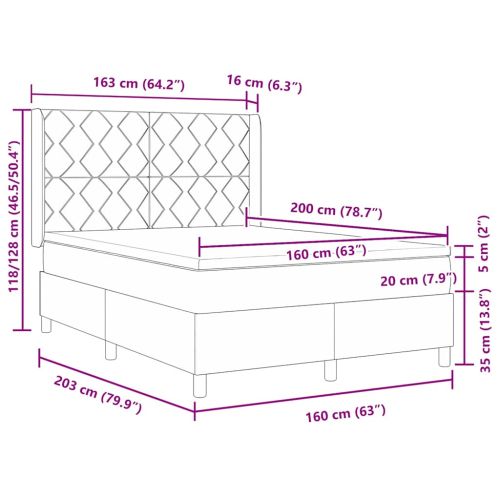 Легло с пружинирана основа Тъмен кафяв 160 x 200 cm текстил