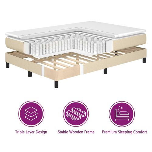 LED кутия за пружини с легло с матрак Крем 160 x 200 cm текстил