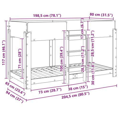 Двуетажно легло за деца Бяло 90 x 200 cm Инженерно дърво