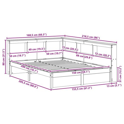 Легло с библиотека 2 pcs Кафяво с восъчно покритие 200 x 150 cm