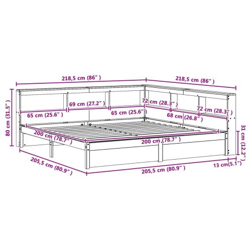 Легло с библиотека 2 pcs Кафяво с восъчно покритие 200 x 200 cm