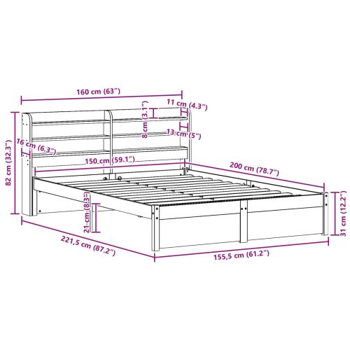 Рамка за легло с таблото Кафяво с восъчно покритие 150 x 200 cm