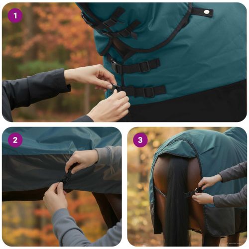 Конско одеяло Тъмен зелен и черен 165 cm Полиестер