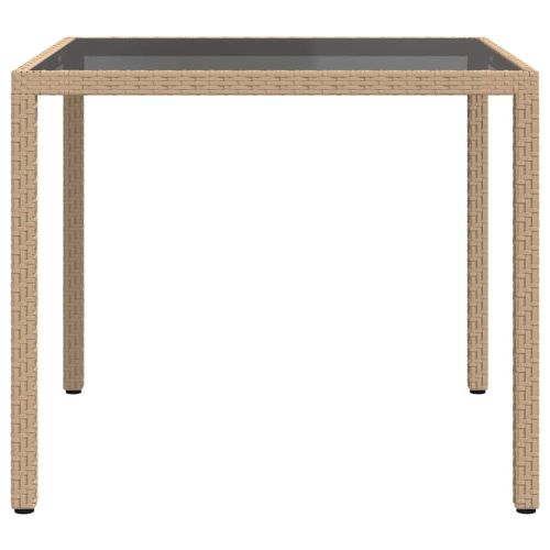 Градинска маса, 90x90x75 см, закалено стъкло и полиратан, бежова