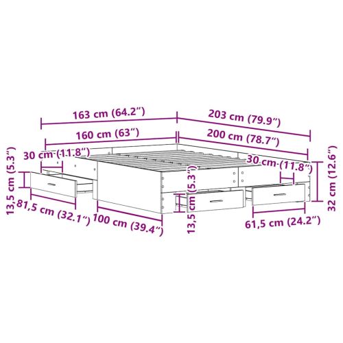 Рамка за легло Старо дърво 160 x 200 cm Инженерно дърво