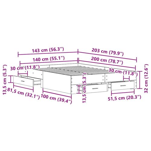 Рамка за легло с чекмедже Дъб 140 x 200 cm Инженерно дърво
