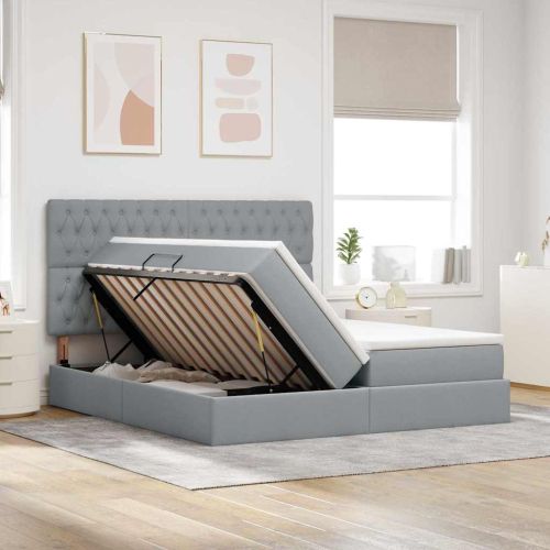 Легло С LED лентисти светлини Светлосиво 200 x 200 cm текстил