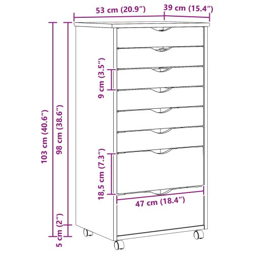 Ролков шкаф с чекмеджета с колело MOSS Ясна лакова покривка