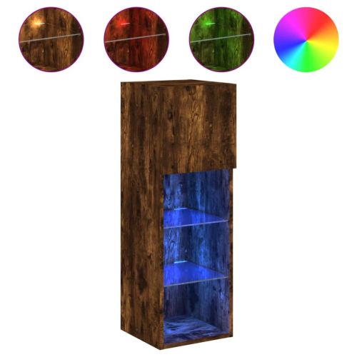 ТВ шкафове с LED осветление, 2 бр, опушен дъб, 30,5x30x90 см