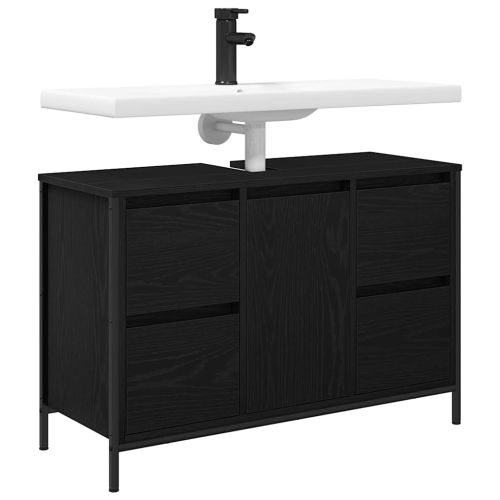 Шкаф за мивка с чекмеджета Черен дъб 90x34,5x60 cm