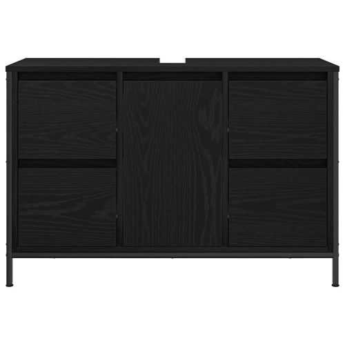 Шкаф за мивка с чекмеджета Черен дъб 90x34,5x60 cm