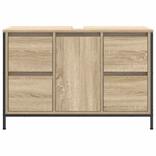 Шкаф за мивка с чекмеджета Дъб Сонома 90x34,5x60 cm