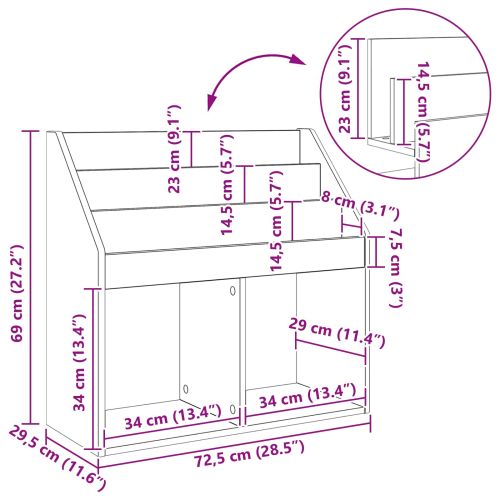 Детска рафт за книги Циментено сиво 72,5 x 29,5 x 69 см