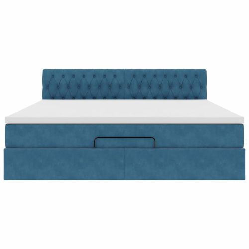 Османска легло с матрак, тъмносиньо, 160x200 см, кадифе