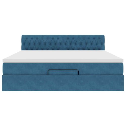 Османска легло с матрак и LED, тъмносиньо, 160x200 см, кадифе