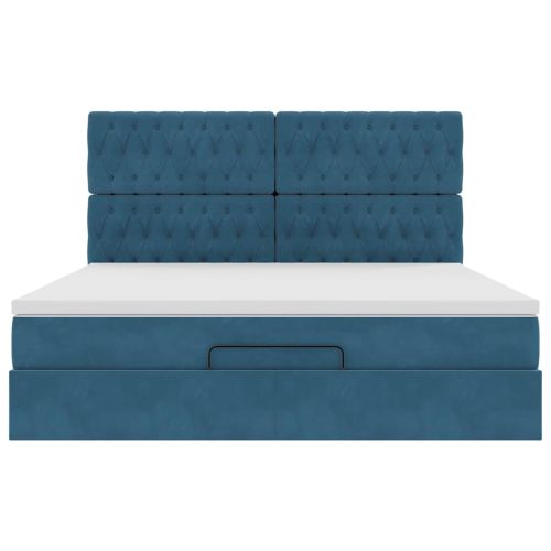 Османска легло с матраци, тъмносиньо, 160x200 см, кадифе