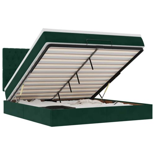 Османска легло с матраци и LED, тъмнозелено, 160x200 см, кадифе
