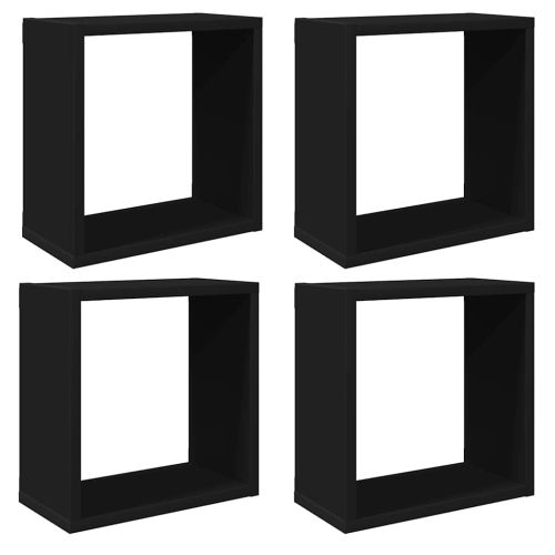 Стенни кубични рафтове, 4 бр, черни, 30x15x30 см