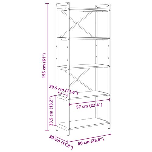 Рафт за книги Дъб 60 x 30 x 155 см Инженерно дърво