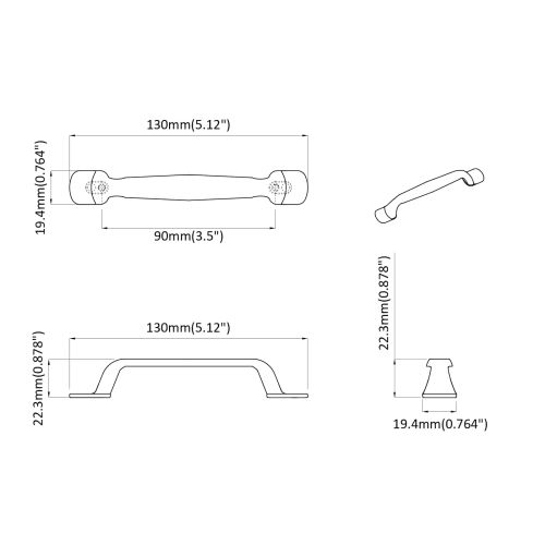 Дръжка за мебели 2 pcs Черно 130 x 19,4 x 22,3 мм Алуминий