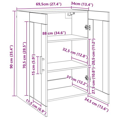 Стенен шкаф Черен дъб 69.5 x 34 x 90 см Инженерно дърво