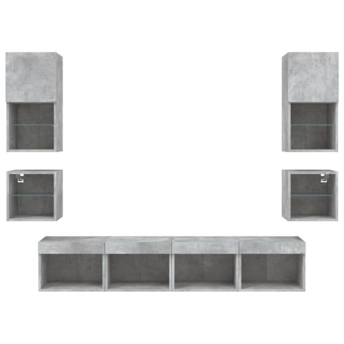 ТВ стенни модули с LED, 8 части, бетонно сиви, инженерно дърво
