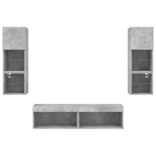 ТВ стенни модули с LED, 6 части, бетонно сиви, инженерно дърво