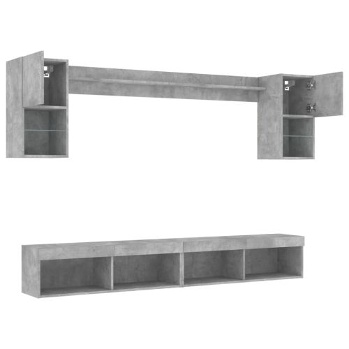 ТВ стенни модули с LED, 6 части, бетонно сиви, инженерно дърво