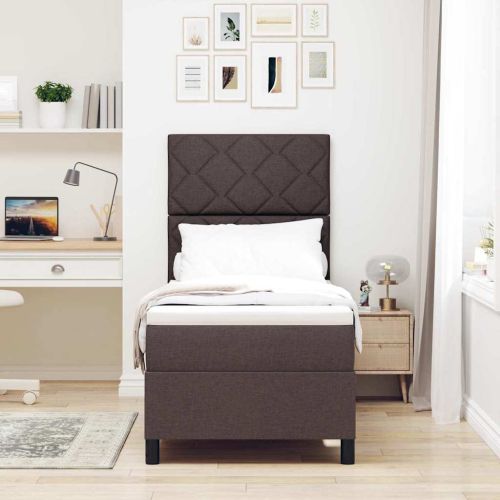 Легло с пружинирана основа Тъмен кафяв 80 x 200 cm текстил