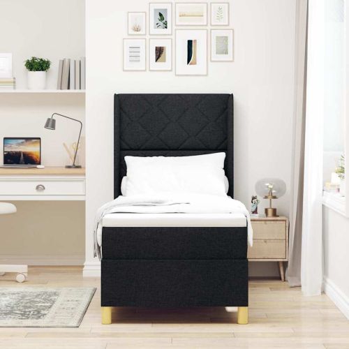 Легло с пружинирана основа с матрак Черно 80 x 200 cm текстил