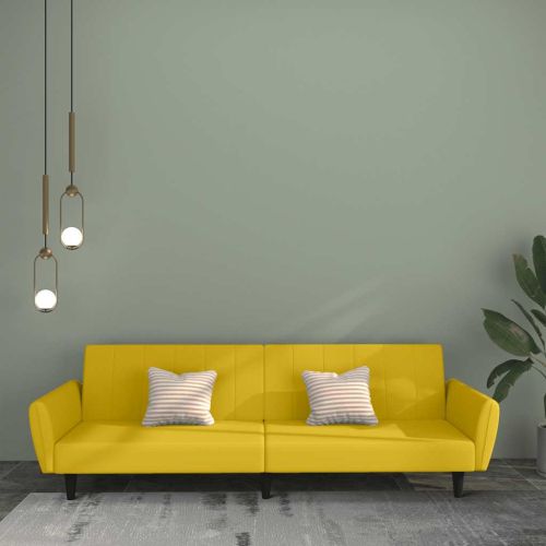 2-местно разтегателно канапе, жълто, кадифе