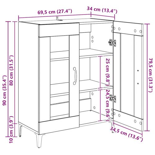 Сайдборд, опушен дъб, 69,5x34x90 см, инженерно дърво