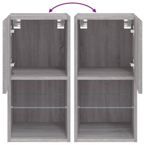 ТВ шкафове с LED осветление, 2 бр, сив сонома, 30,5x30x60 см