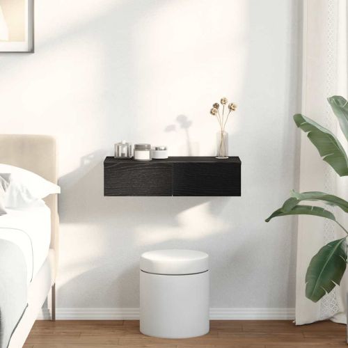 Стенен рафт с чекмеджета, черен, 60x26,5x15 см, инженерно дърво